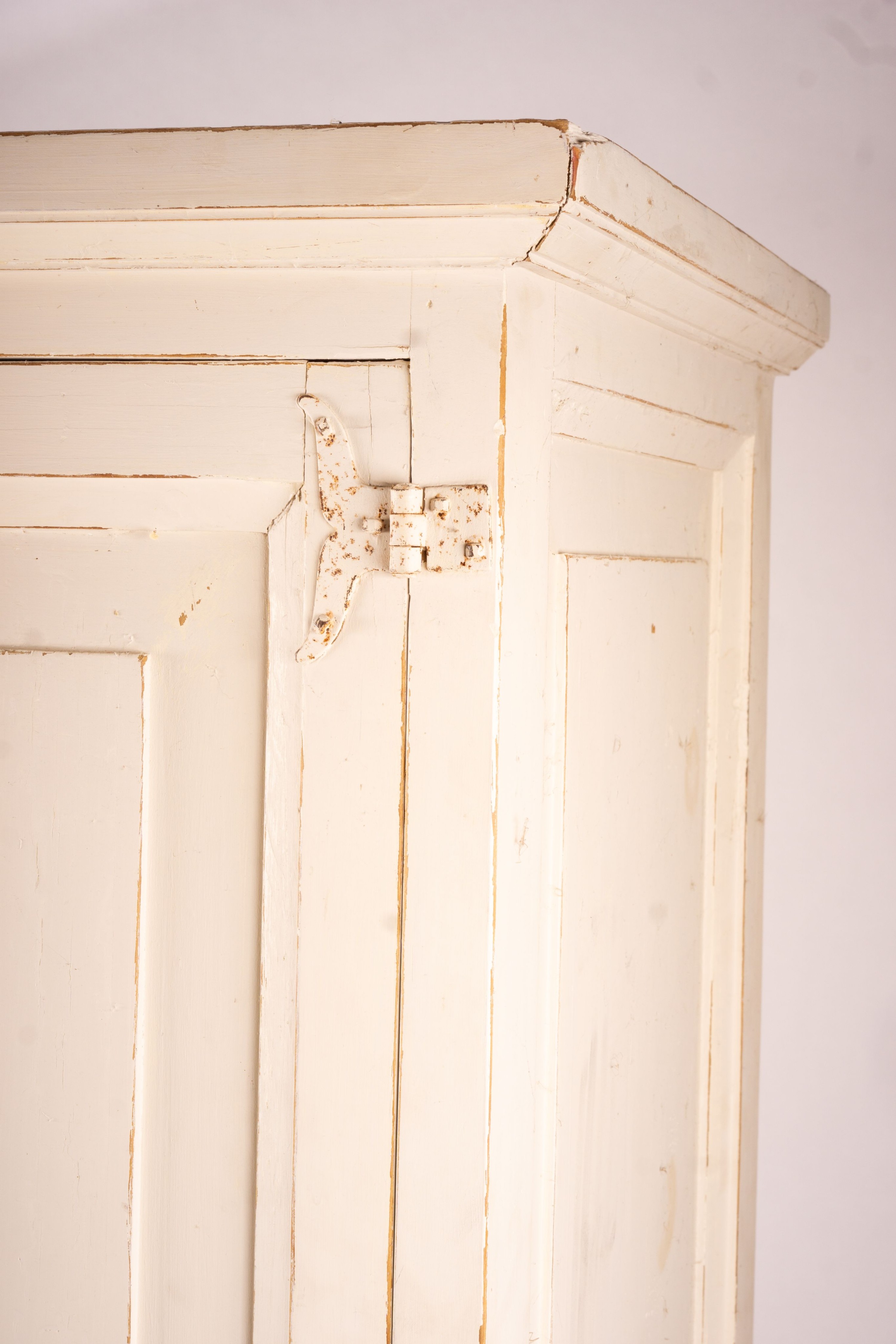 A 19th century Continental painted pine press cupboard, length 105cm, depth 62cm, height 182cm